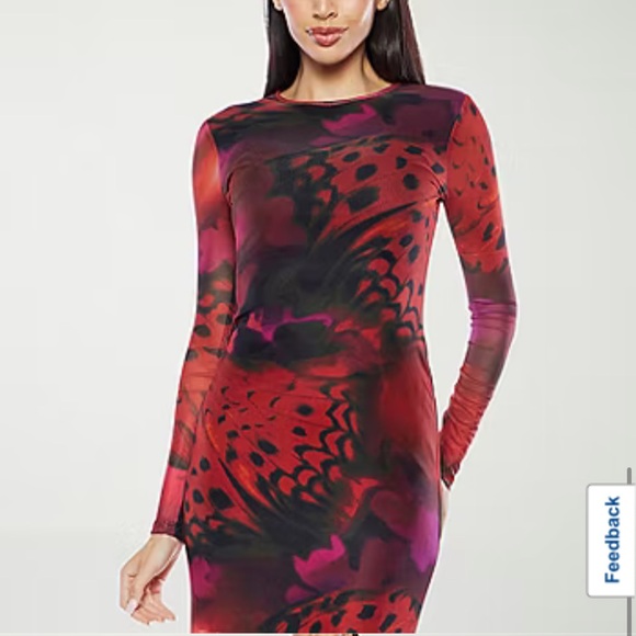 Long Sleeve Midi Sheath Dress Butterfly - Picture 4 of 8